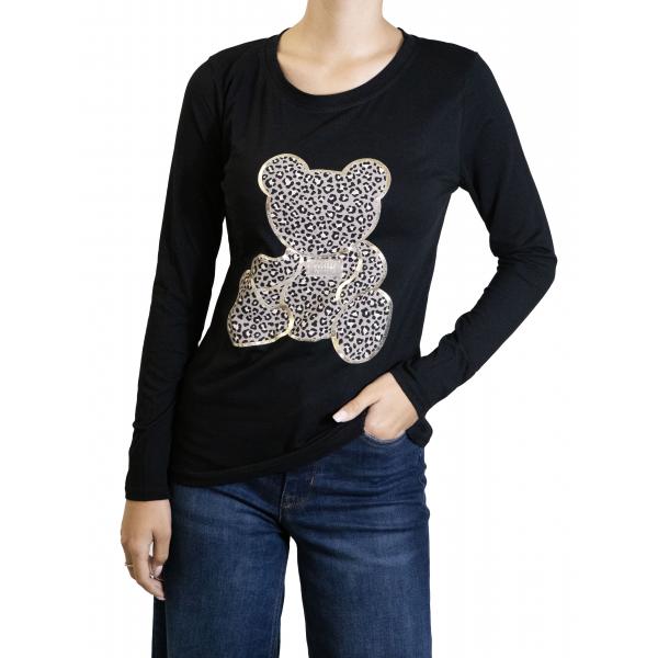 t shirt manica lunga bianca con stampa Orsacchiotto leopardato